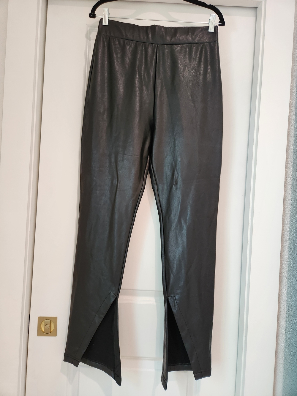 Anthropologie Avec Les Filles Faux Leather Black Split Hem Pants Size M